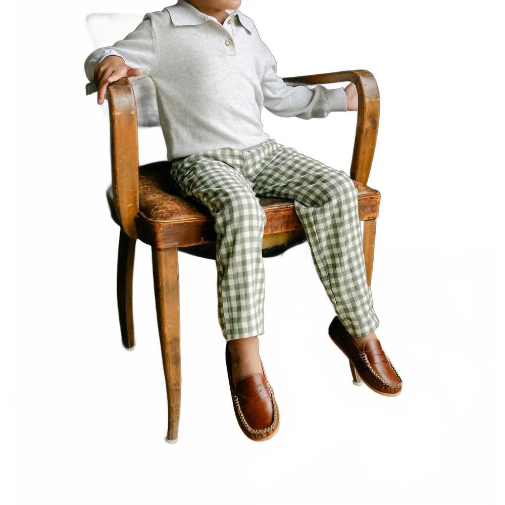 NEW LITTLE PAPER BOAT boys bennett straight pants in green gingham
